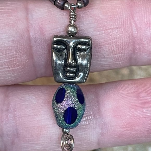 ARTISAN HANDMADE Dark Sterling Silver FACE Pendant on Delicate Beaded Necklace! - Picture 7 of 8